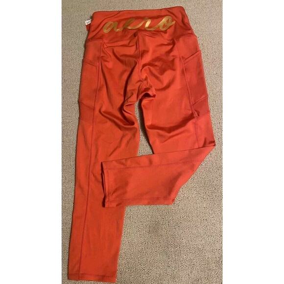 AEROPOSTALE SPORT High Rise Capris Leggings Small 2 Pockets Orange Pants - Picture 1 of 4